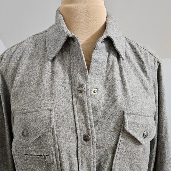 Lauren Ralph Lauren Shirt Jacket Gray Wool Blend Snap Closure Shacket Large - Picture 11 of 15